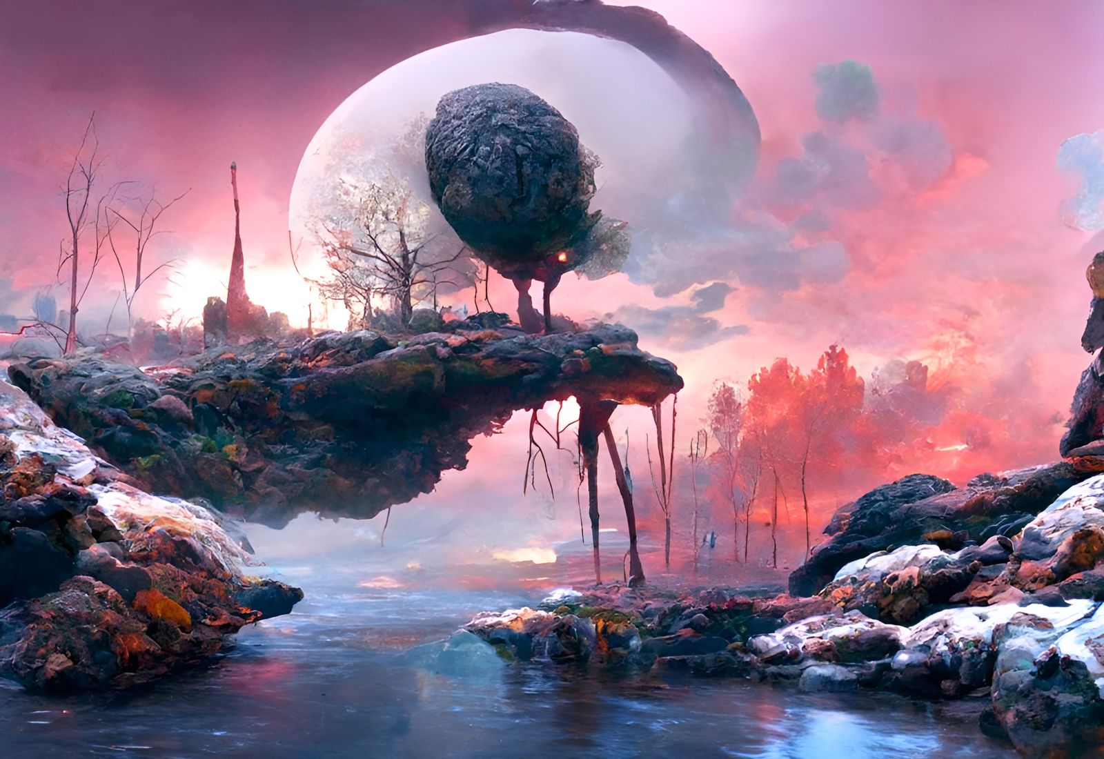 Mystical Alien Landscape with Glowing Flora