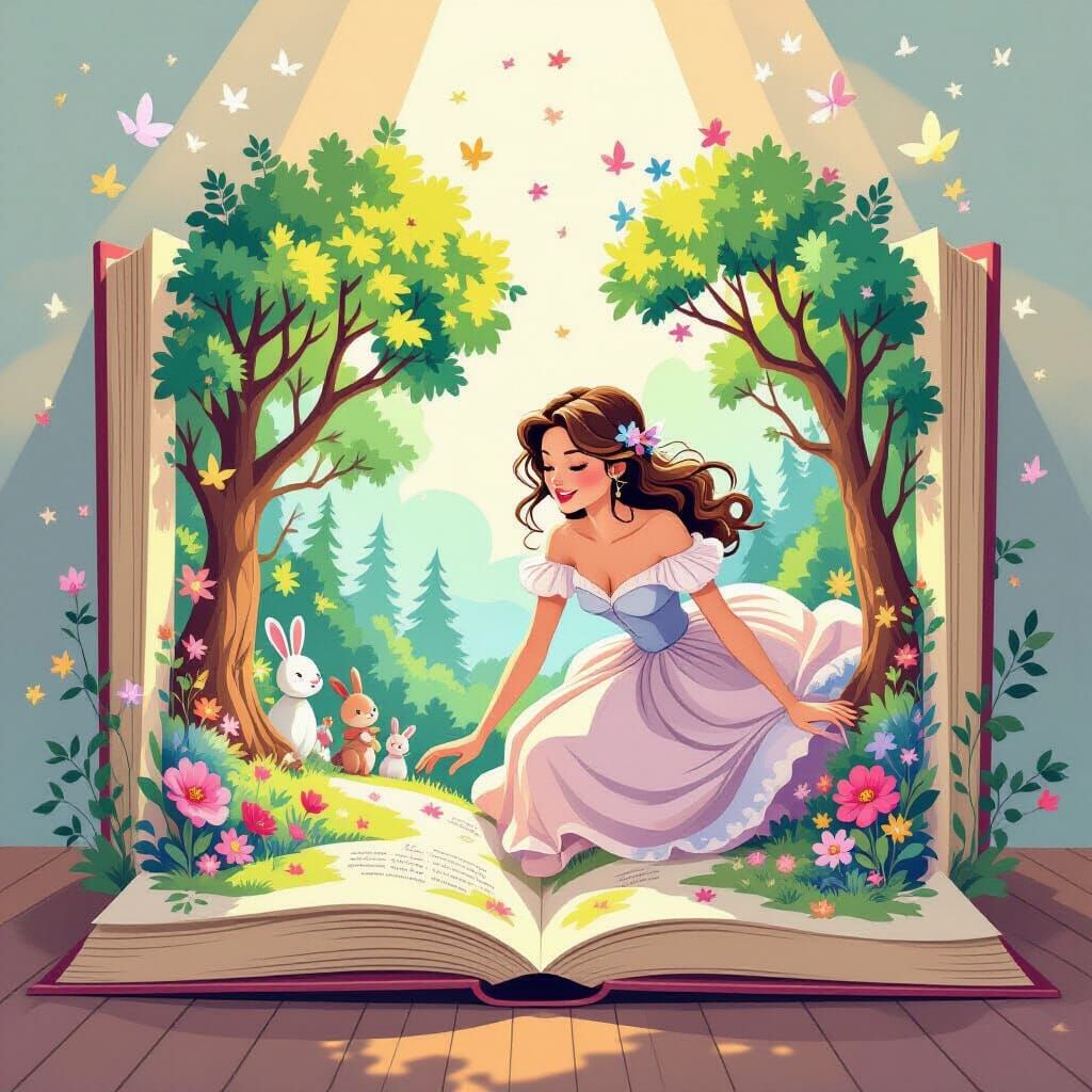 Whimsical Woman Dives Into Pop-Up Book Fairytale