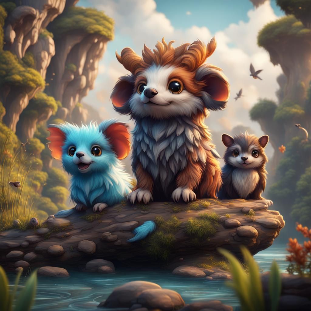 Fantastical Cute Animals in Detailed Matte Painting