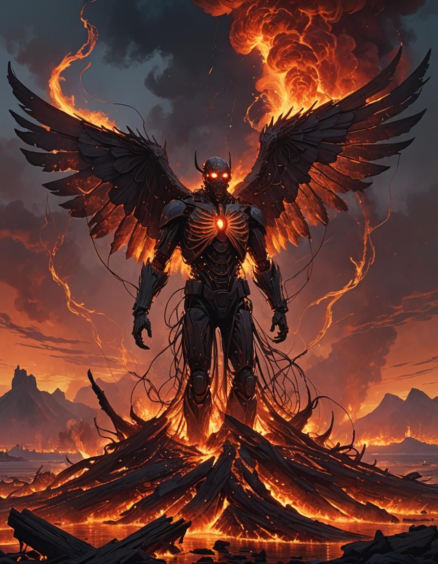 Titanic Lava Figure Emerges with Fiery Wings