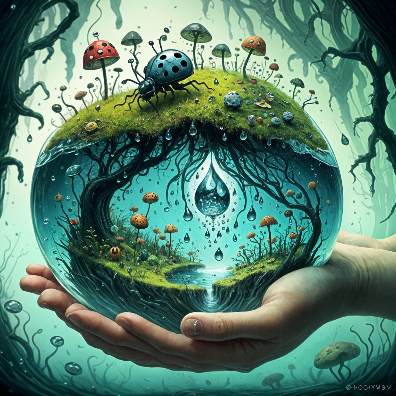 Dark Fantasy World Inside a Water Drop