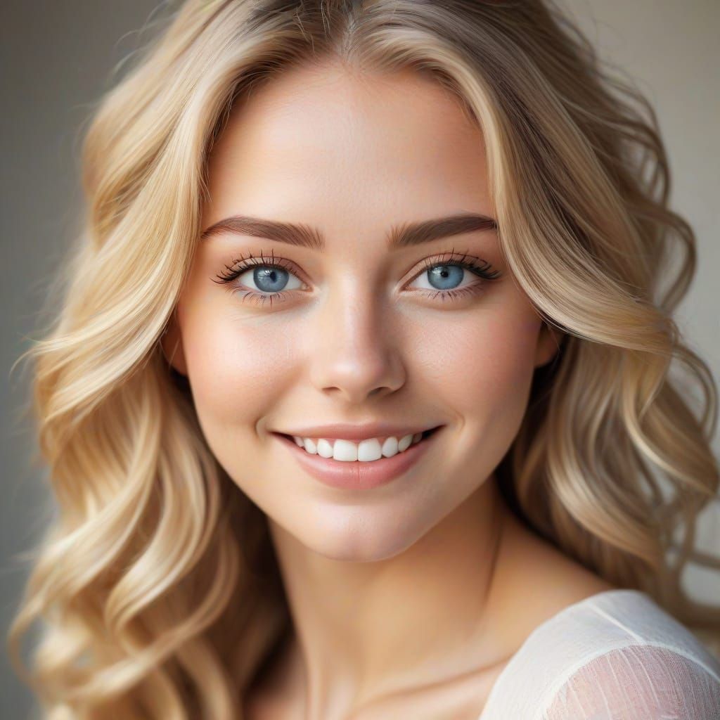 Portrait of Smiling Blonde Model in Soft Golden Light