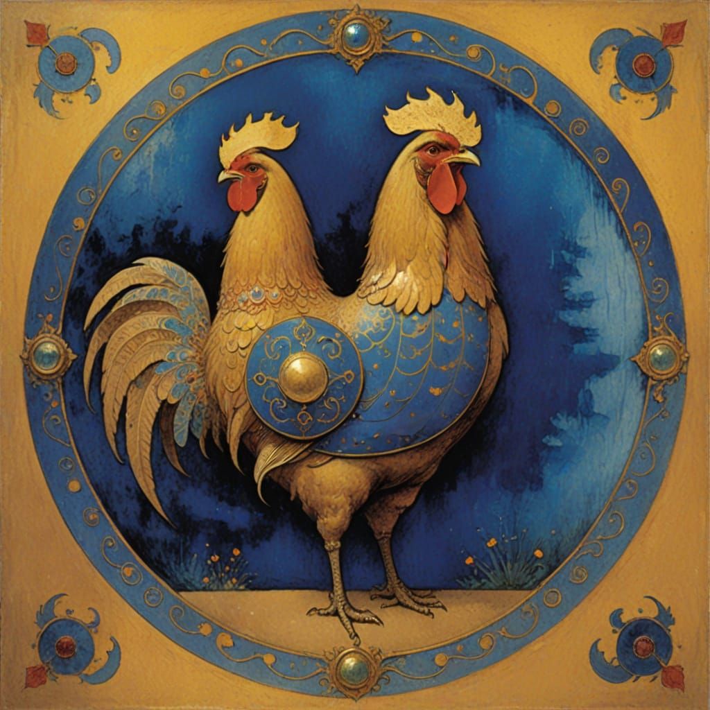 Medieval Knight's Golden Chicken Coat of Arms
