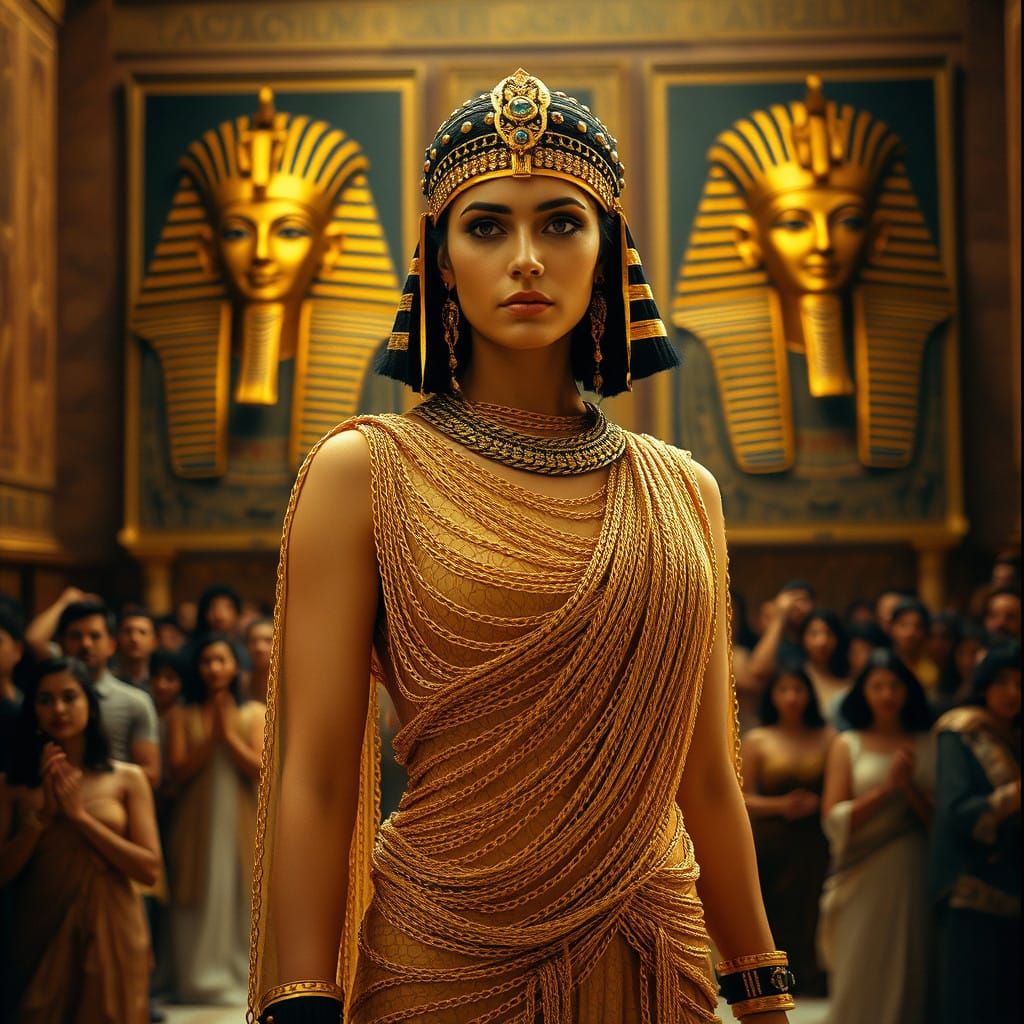 Egyptian Queen Cleopatra Poses with Elegance at Grand Temple