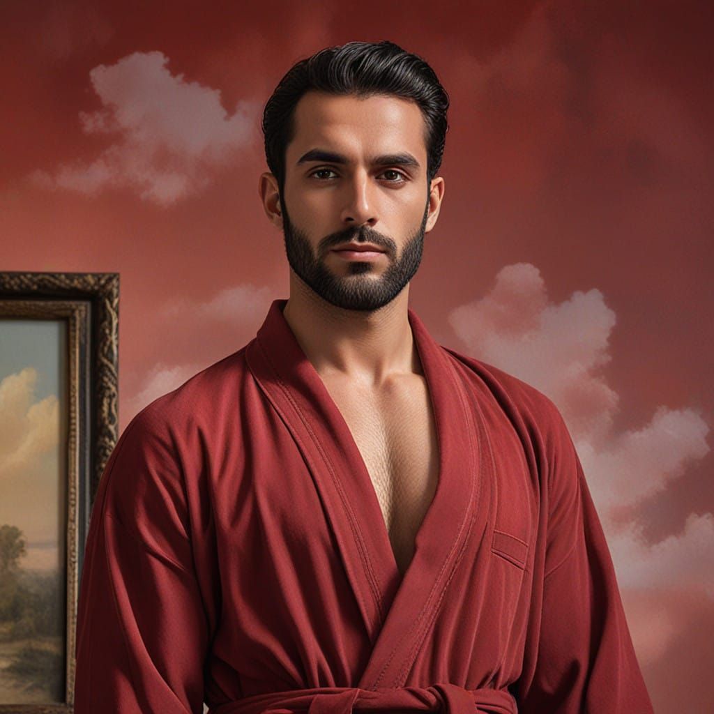 Elegant Red Velvet Portrait in Neo-Impressionist Style