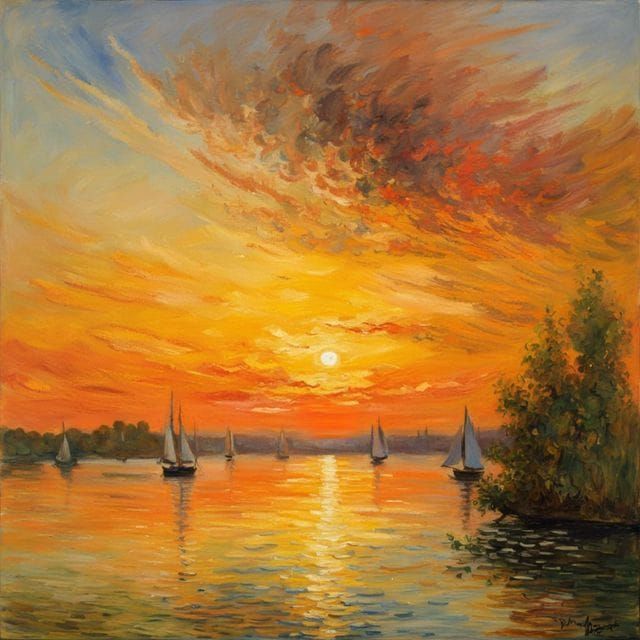 Golden Sunset in Impressionist Style