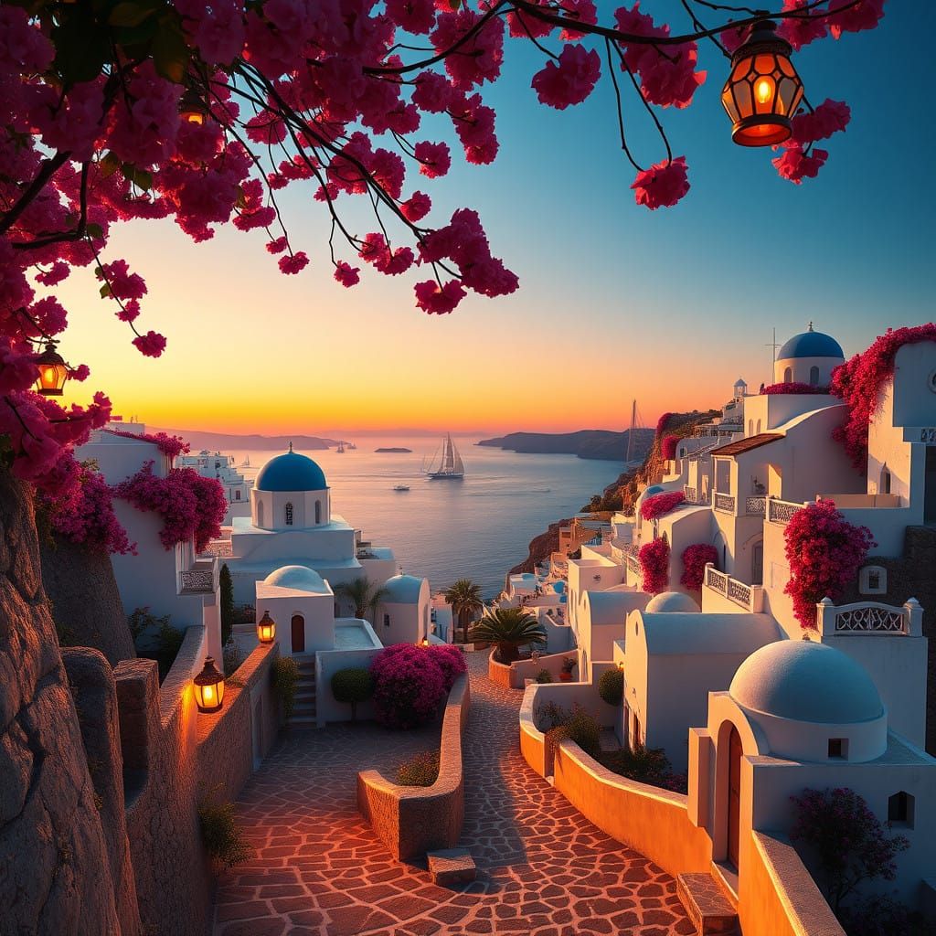 Surreal Cliffside Village in Cycladic Paradise Style