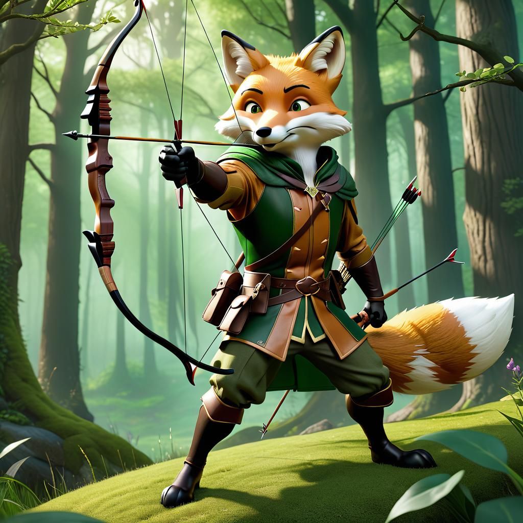 Robin Hood Fox Archer in Surreal Art Style