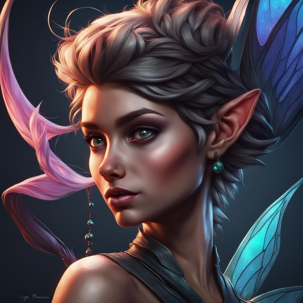Dark Tinkerbell Portrait in Hyperdetailed Style