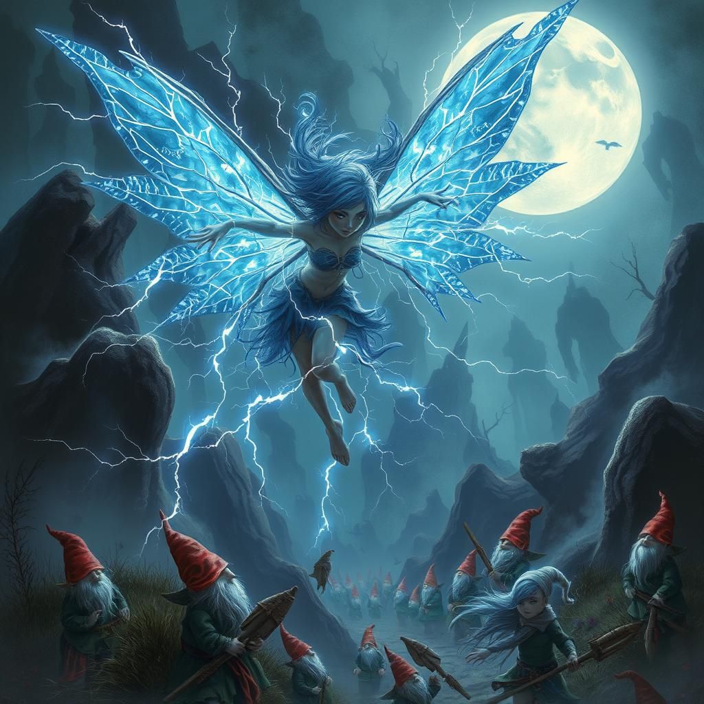 A blue hair electrical fairy with lighting wings electrocuti...