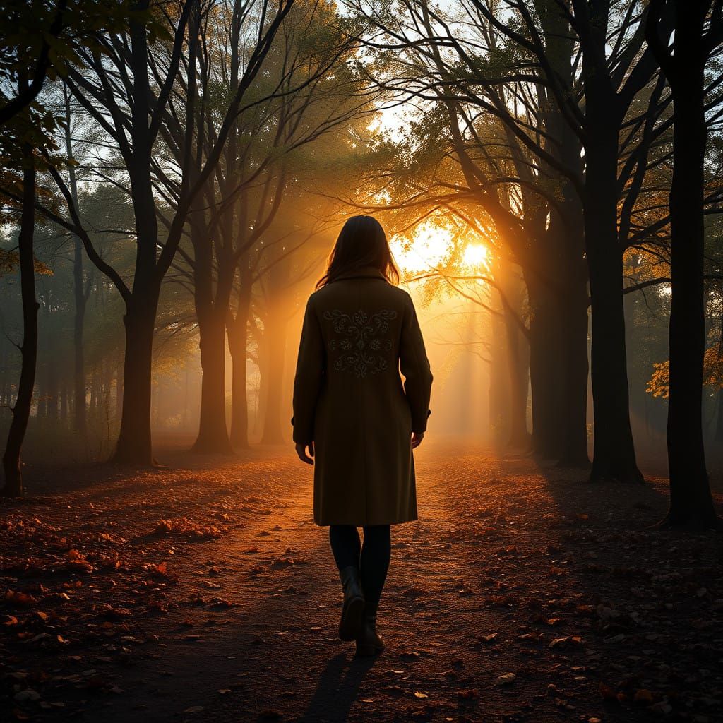 Ethereal Forest Encounter in Earthy Flannel Coat