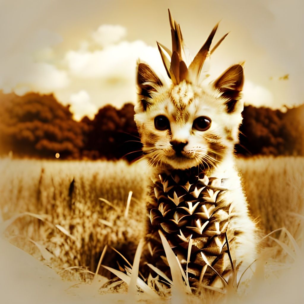 Kitten Playing in Park: 1900s Sepia Photography