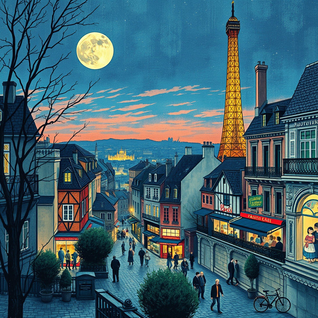 Moonlit Paris Heritage Sites in Bright Vintage Style