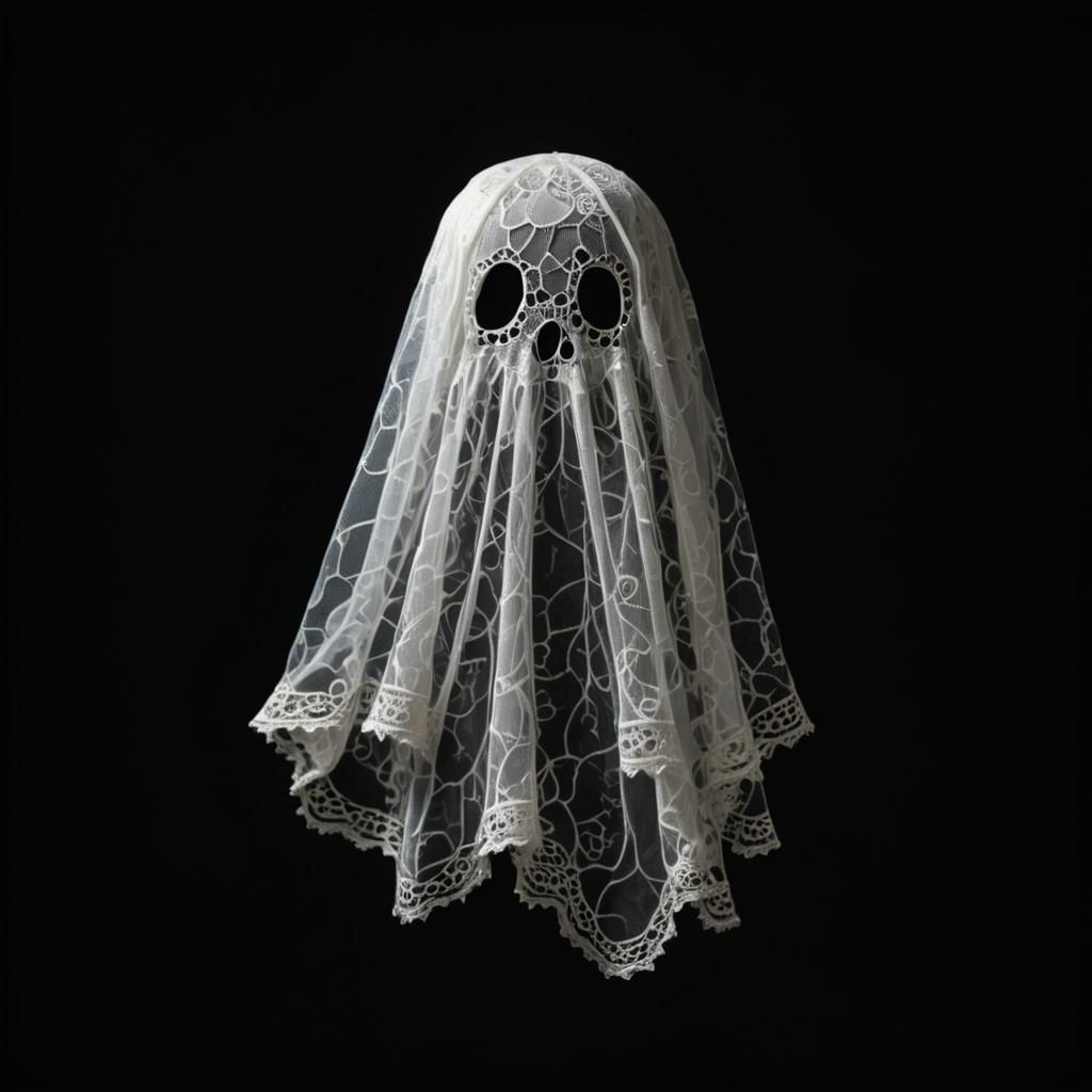 Ethereal Lace Ghost on Black Background
