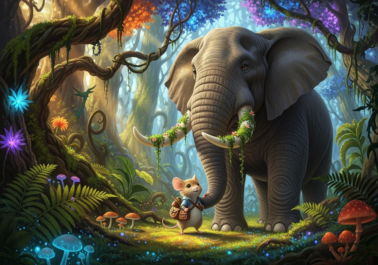 Charming Mouse and Gentle Elephant in Magical Jungle