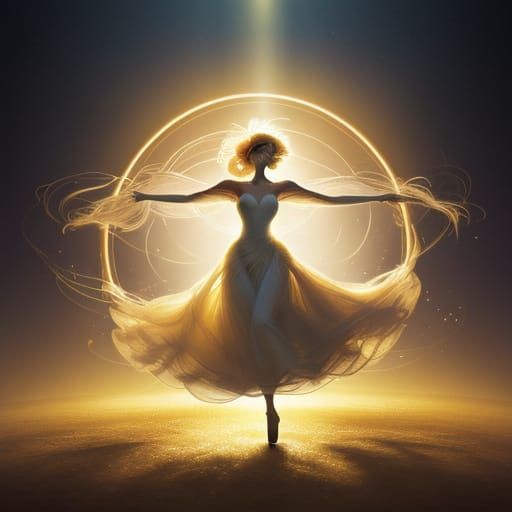 A brilliant ethereal storm of light, dancing across the sky. Abstract impressionism, golden hour.