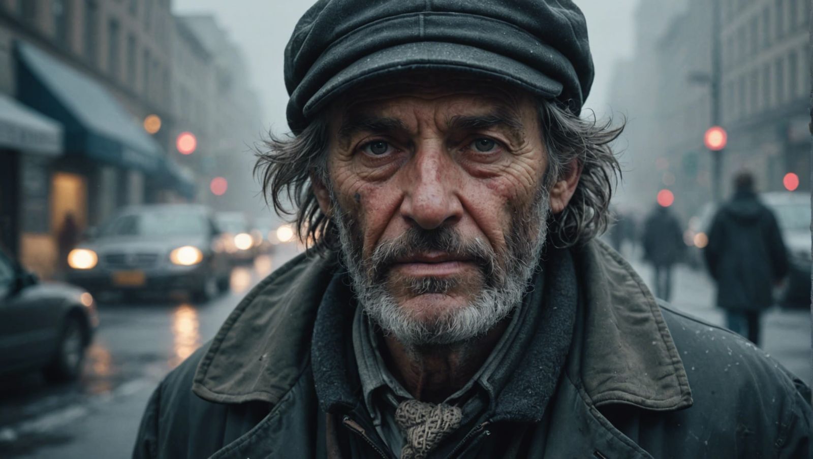 Homeless Man with Lantern in Sewer, Neo-Expressionism