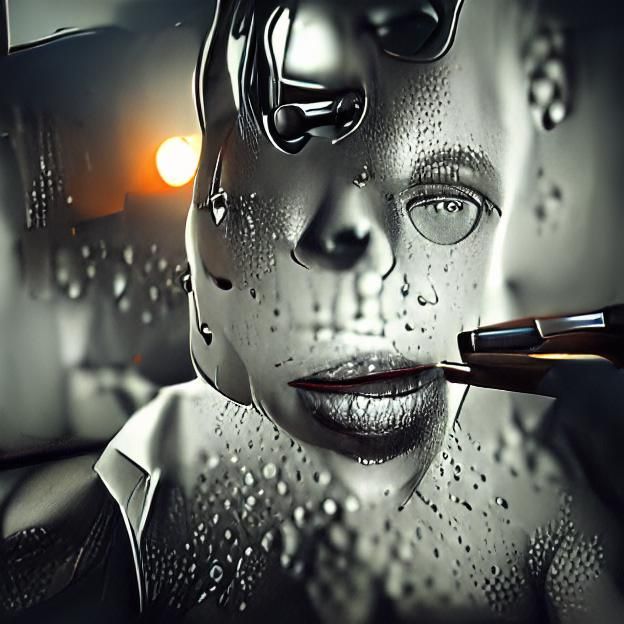 Robots in Film Noir Style, Photorealistic Image