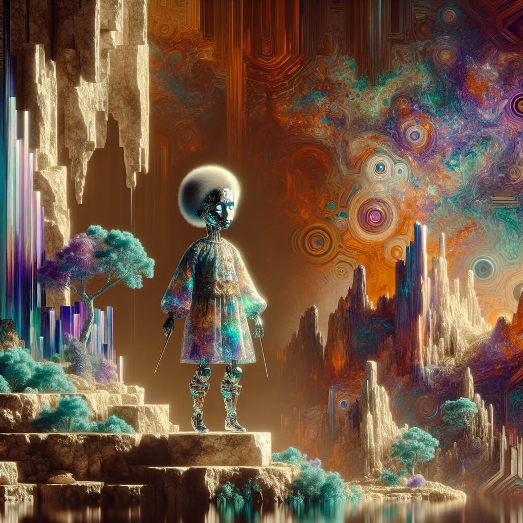 Opulent Doll in Petrified Forest: Holographic Sculpture