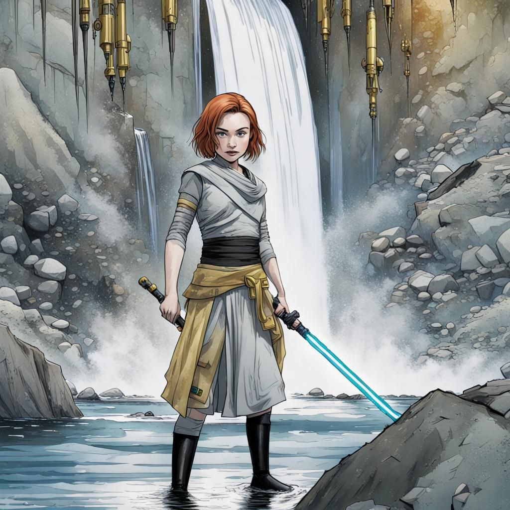 Young Red-Haired Jedi Padawan Deflects Blaster Bolts in Trai...