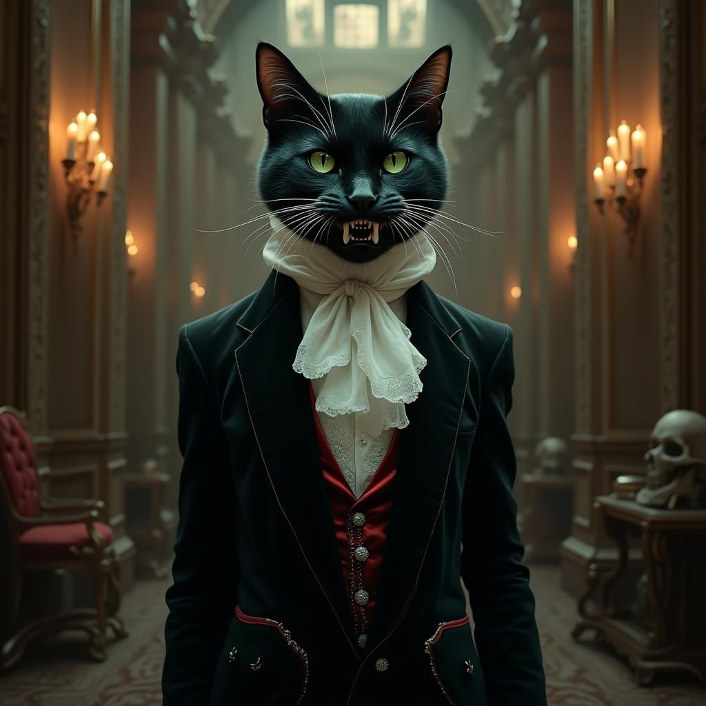 Elegant Vampire Lord in Victorian Gothic Mansion