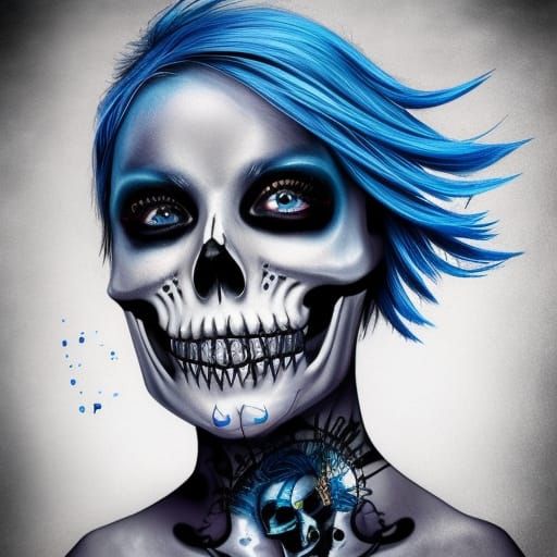 Skull-Faced Biker Girl Portrait in Hyperrealistic Style