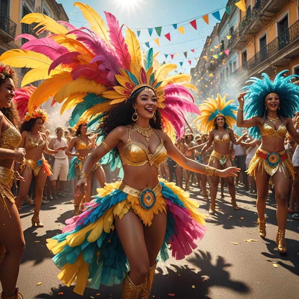 Vibrant Rio Carnival Street Art in Hyper Realistic Digital P...