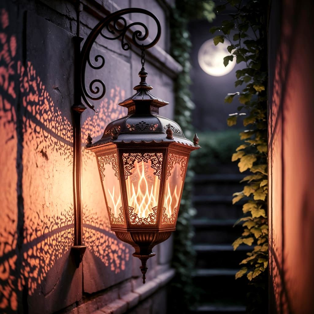 Moonlit Courtyard Lantern in Gregory Crewdson Style