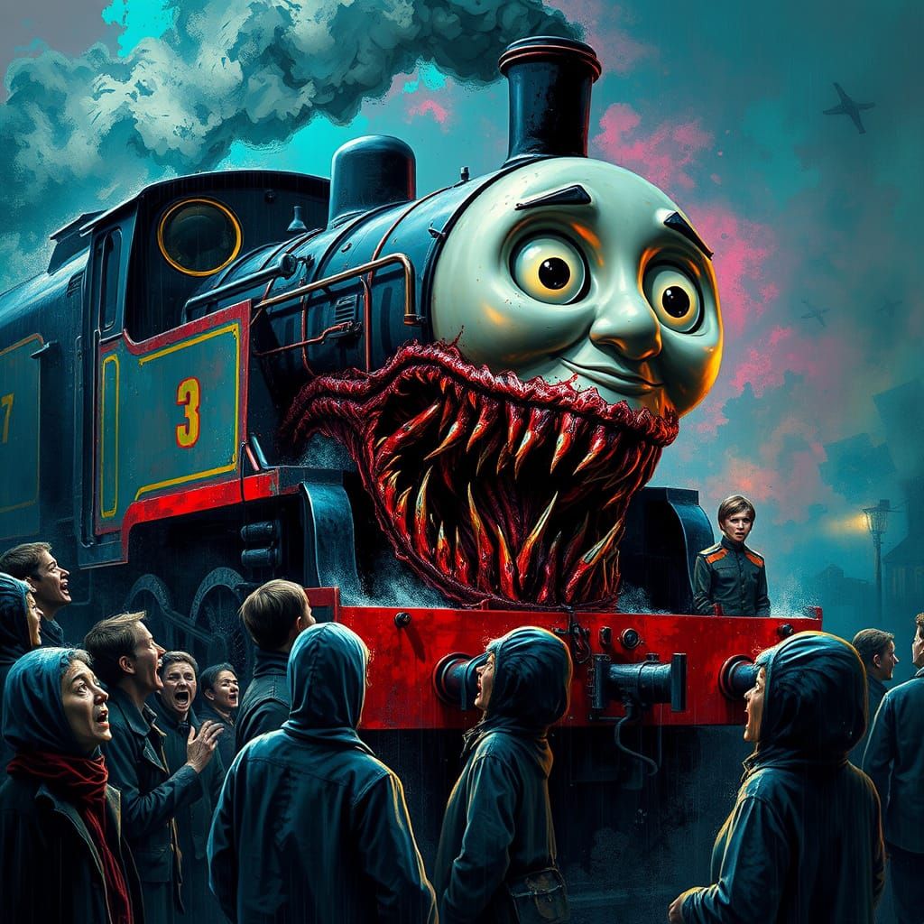 Eldritch Horror Train Consumes All, Hyperrealistic Art