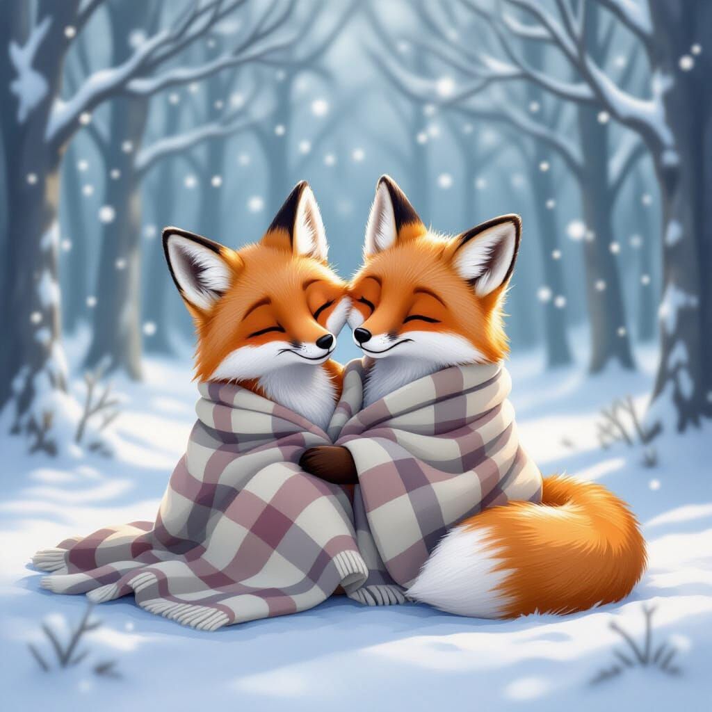 Cute foxes share a blanket I