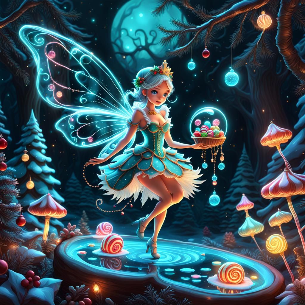 Bioluminescent Christmas Wonderland in Candy Art Style