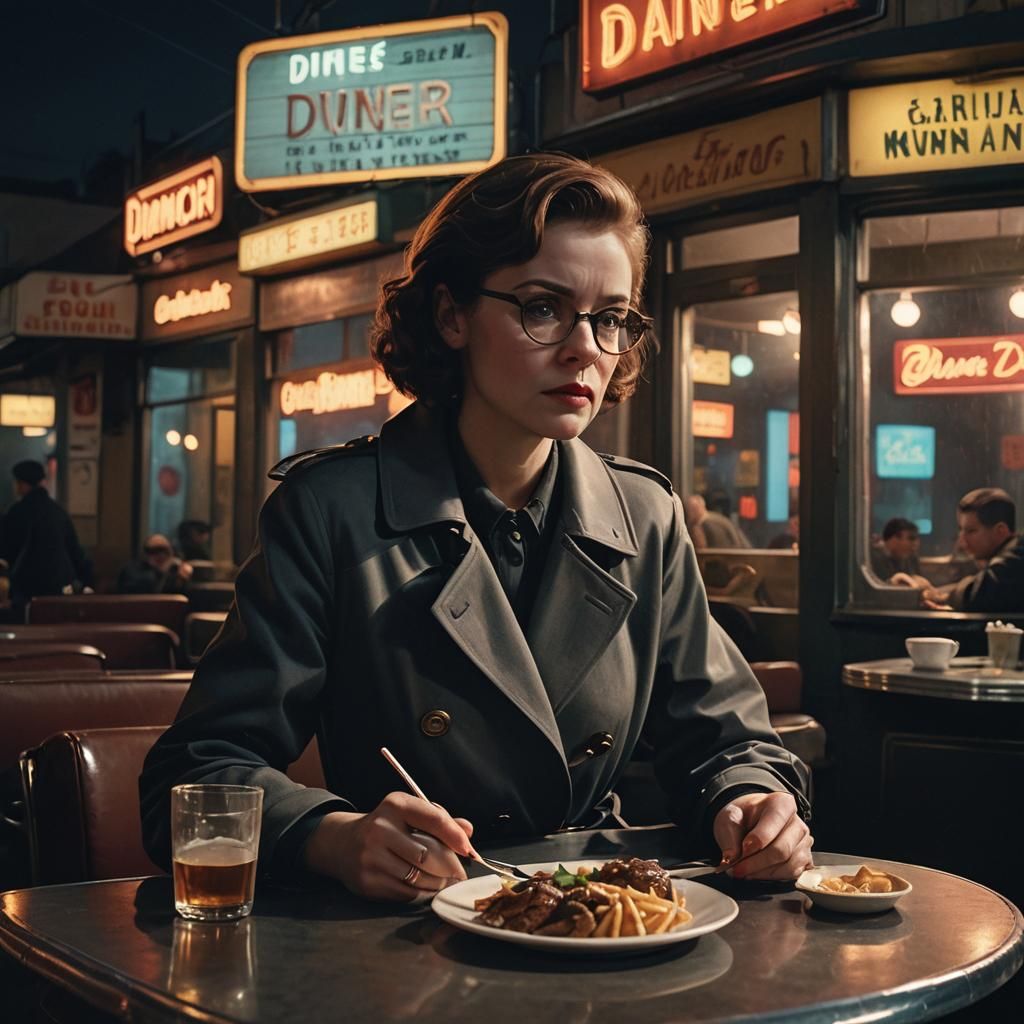 Film Noir Diner Scene at Midnight in Cinematic Style