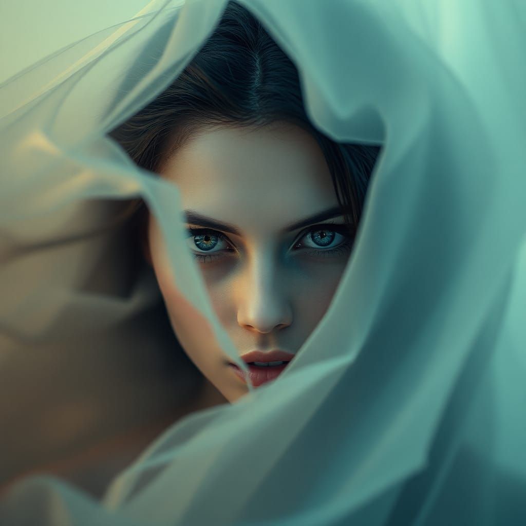 Mystical Woman with Enigmatic Gaze in Surreal Style