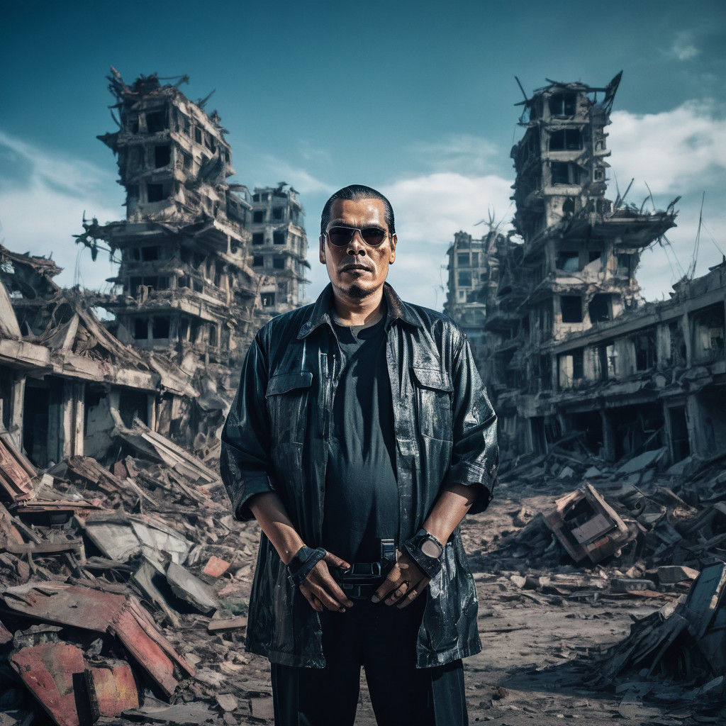 Cyberpunk Warrior in Futuristic Ruins