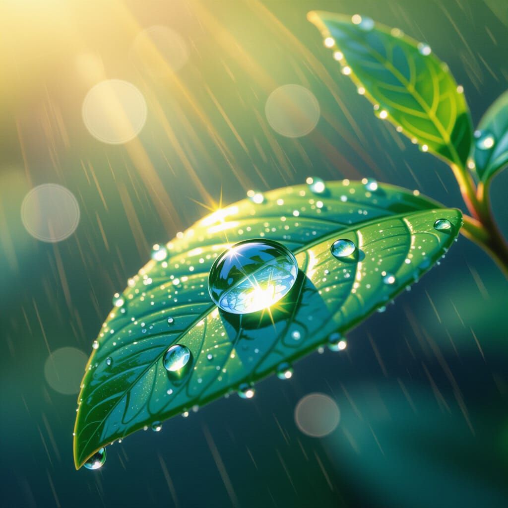 Glistening Raindrop Refracts Light as Digital Art