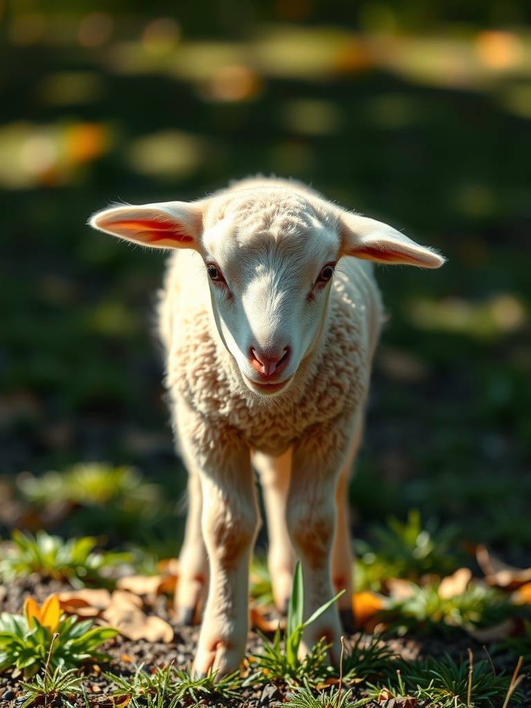 Timid Lamb in Morning Dew: Hyperrealistic National Geographi...