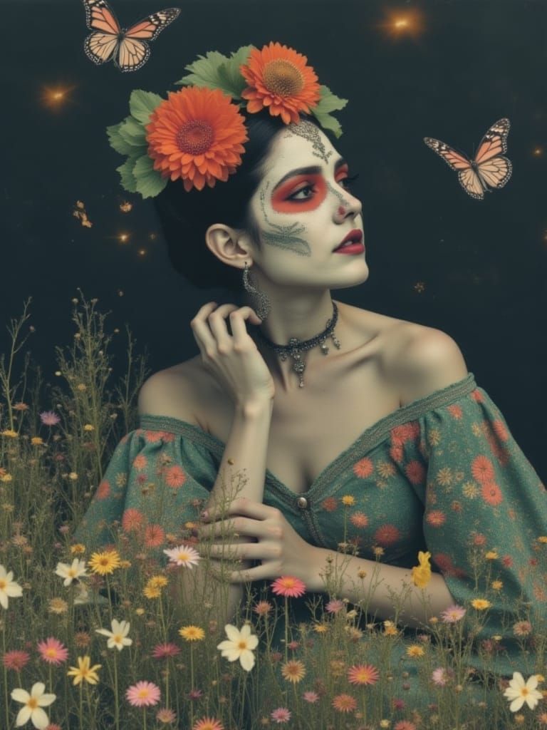 Dia de Los Muertos Woman in Fantasy Autochrome Style