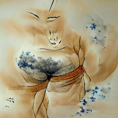 Sumi-e Ink Wash Painting in Bokuseki Style