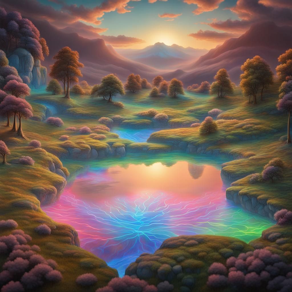 Mesmerizing 3D Holographic Art: Pastoral Landscape