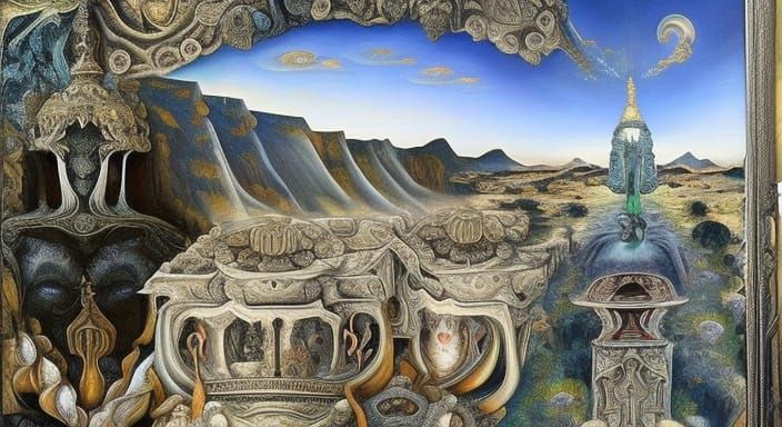 Surreal Post-Apocalyptic Wonderland in Art Nouveau Style