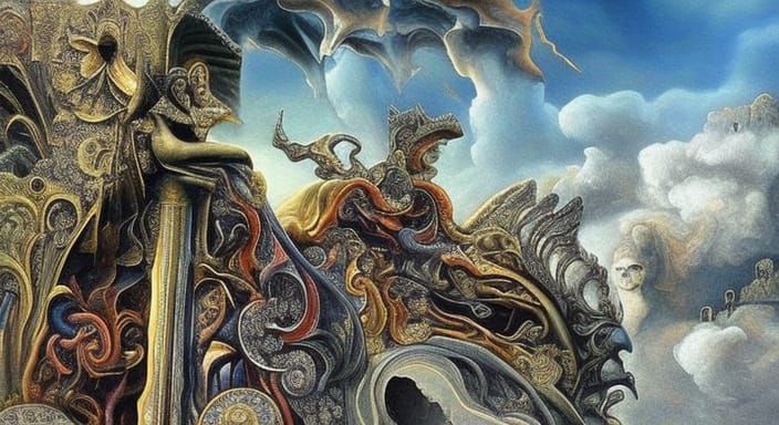 Surreal Post-Apocalyptic Wonderland in Art Nouveau Style