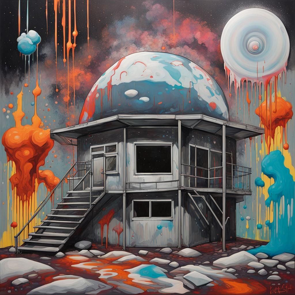 Arctic Research Facility Graffiti Art with Alien Artifact