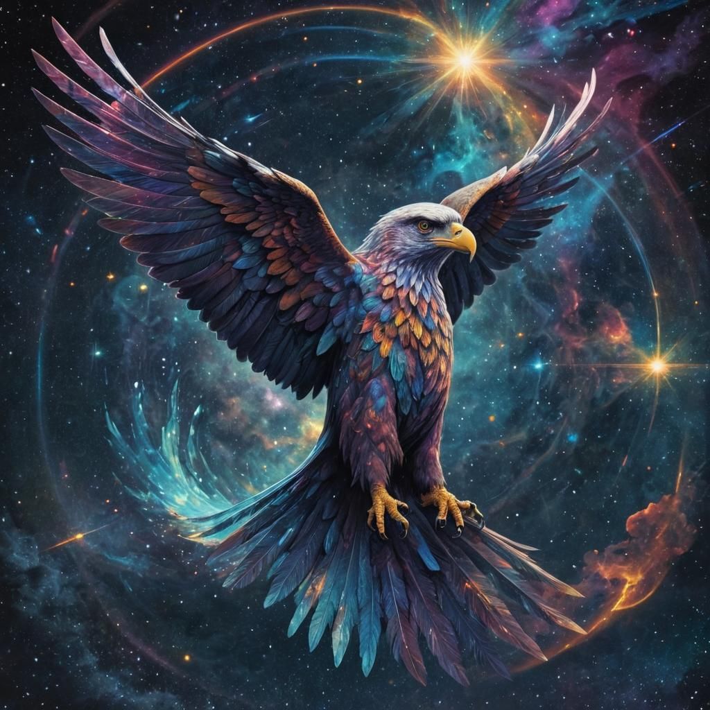 Holographic Eagle in Astral Cosmic Illustration