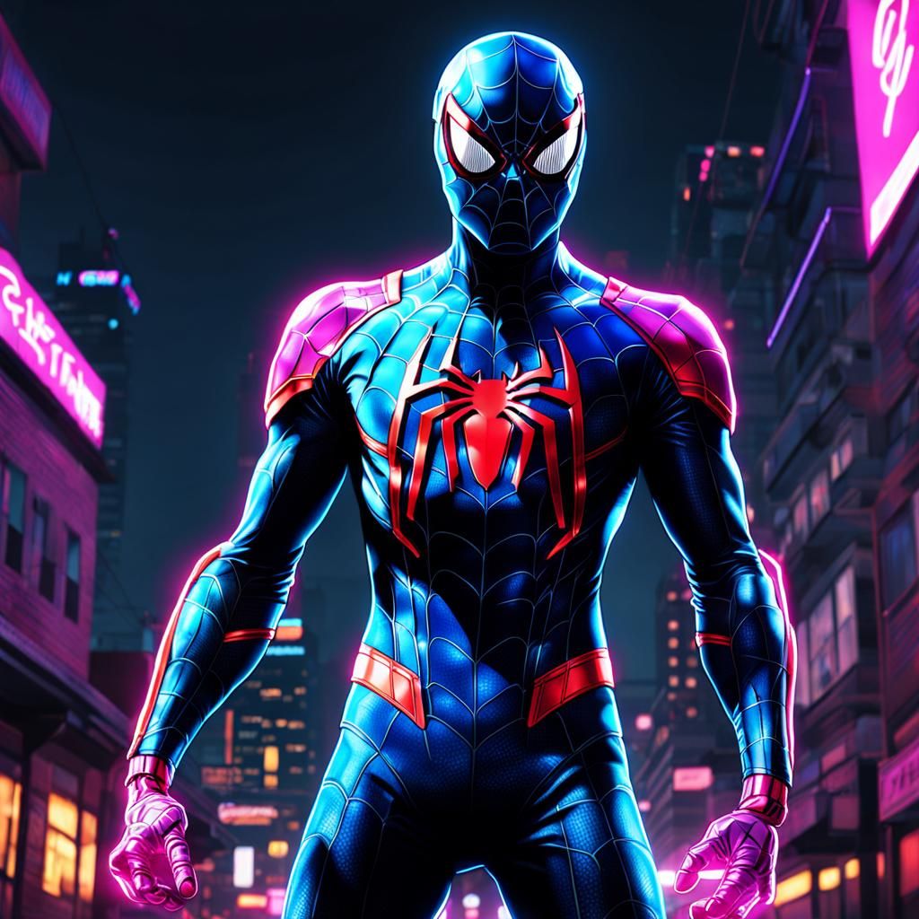 Spider-Man in Synthwave Neon Retro Suit