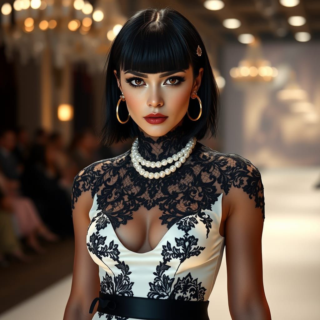 Elegant Brunette in High-Fashion Evening Gown