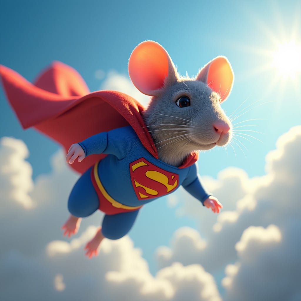 Vibrant Superman Rat Soars Through Wonderous Sky