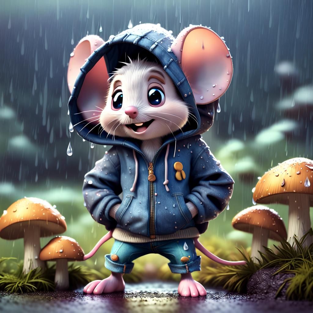 Pixar Mouse Portrait Under Mushroom, 3D Render