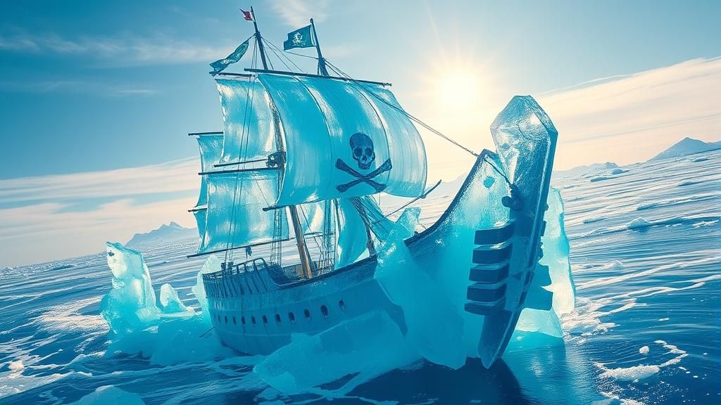 Translucent Ice Pirate Ship: Astral Cosmic Illustration