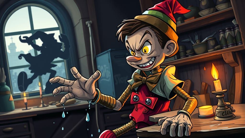 Pinocchio Breaks Free in Geppetto's Workshop