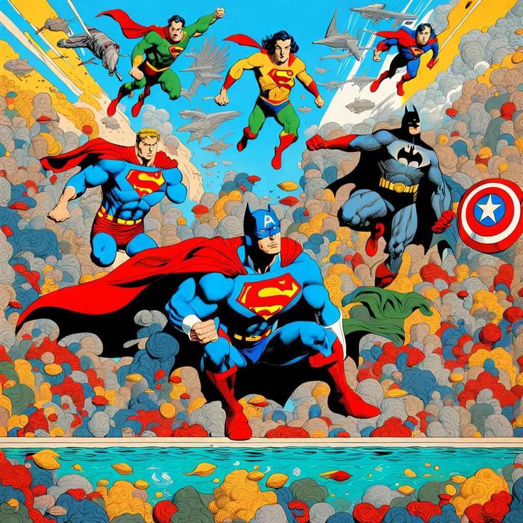 Superheroes on Vacation in a Dali Style